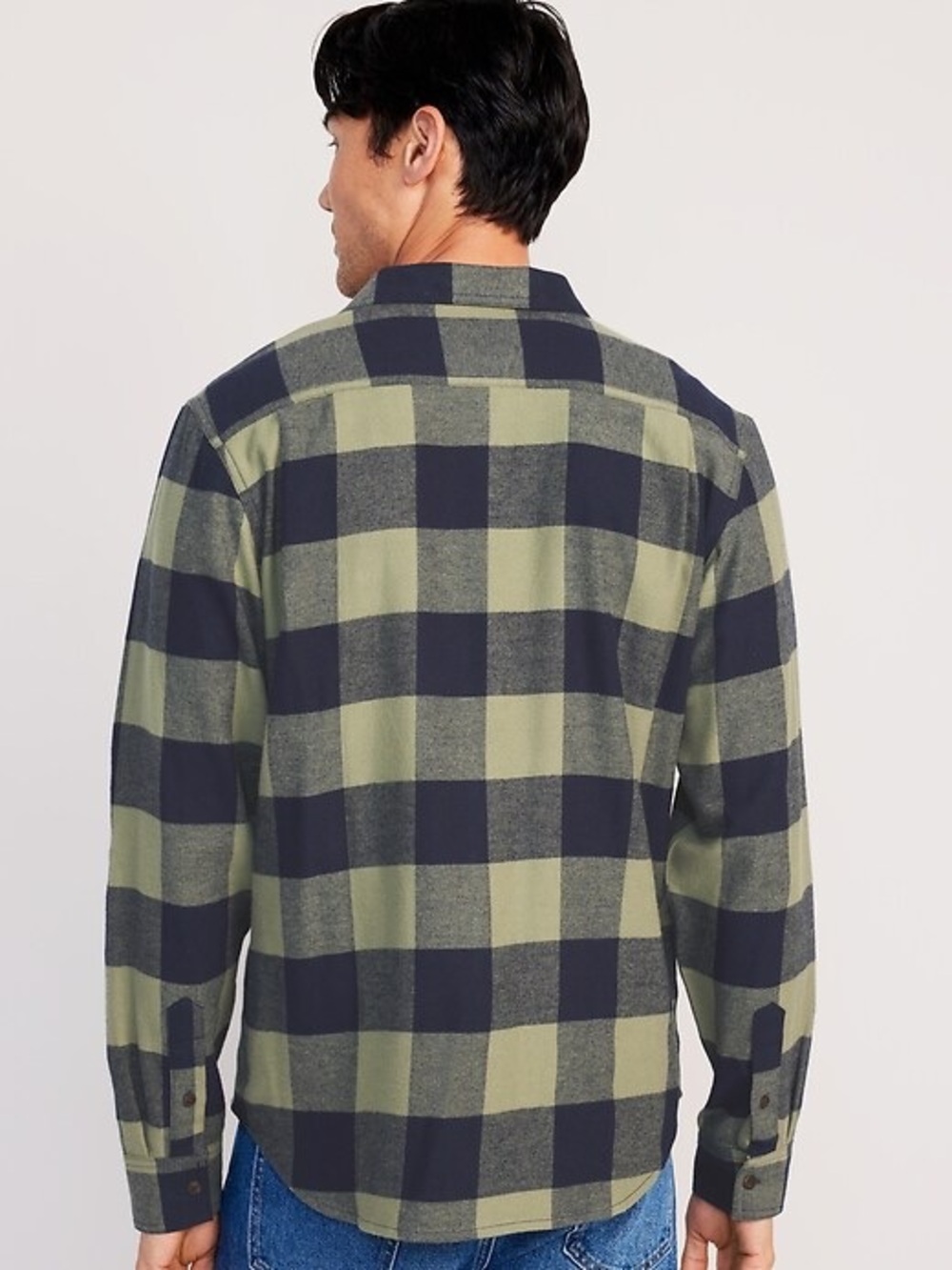 Old Navy Green and Navy Buffalo Plaid Button-Down Shirt. 27” tall x 21” wide
